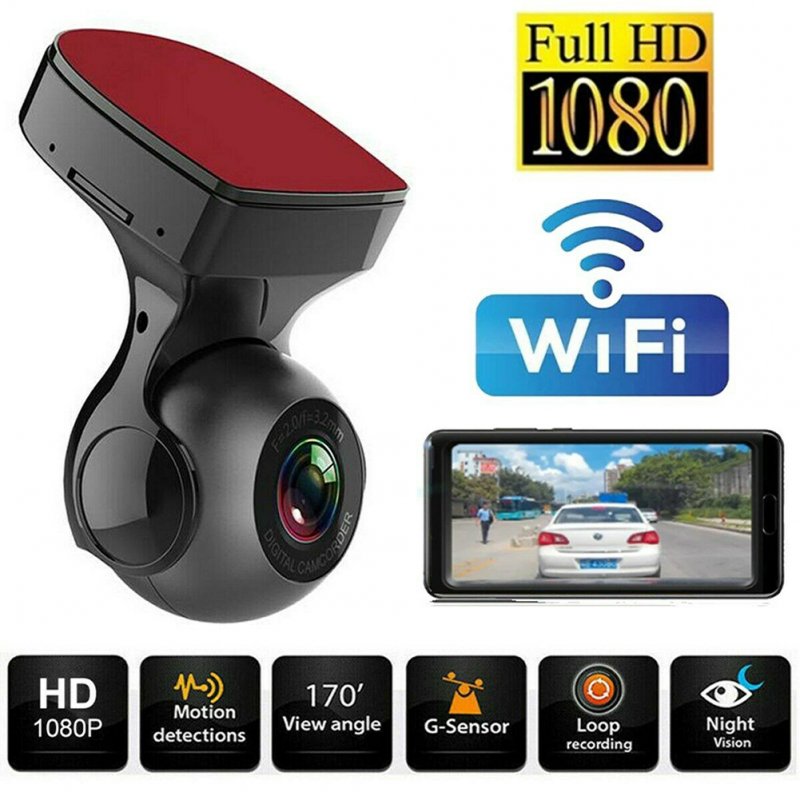 170 Degree Wifi Car  Driving  Recorder Hd 1080p Wide-angle Super Night Vision Dvr G-sensor Video Recorder Dash Cam Car Camera black