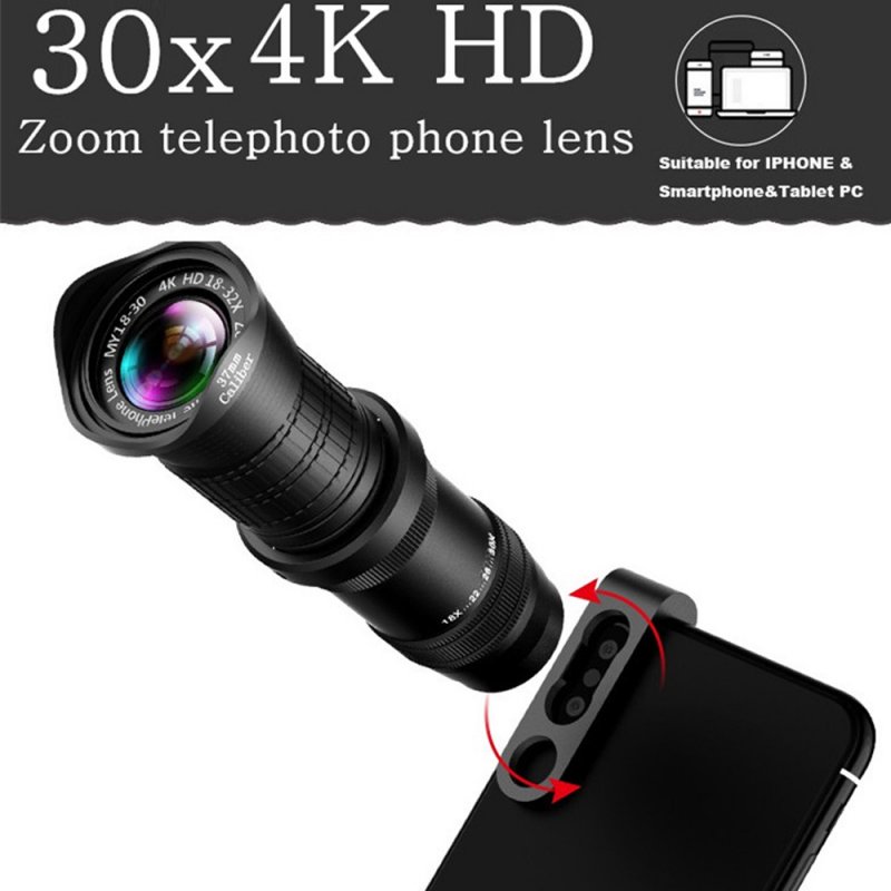 18-30X Zoom HD Mobile Phone Zoom Lens Dual Focus No Black Edge Telephoto Telescope Mobile Phone Lens black