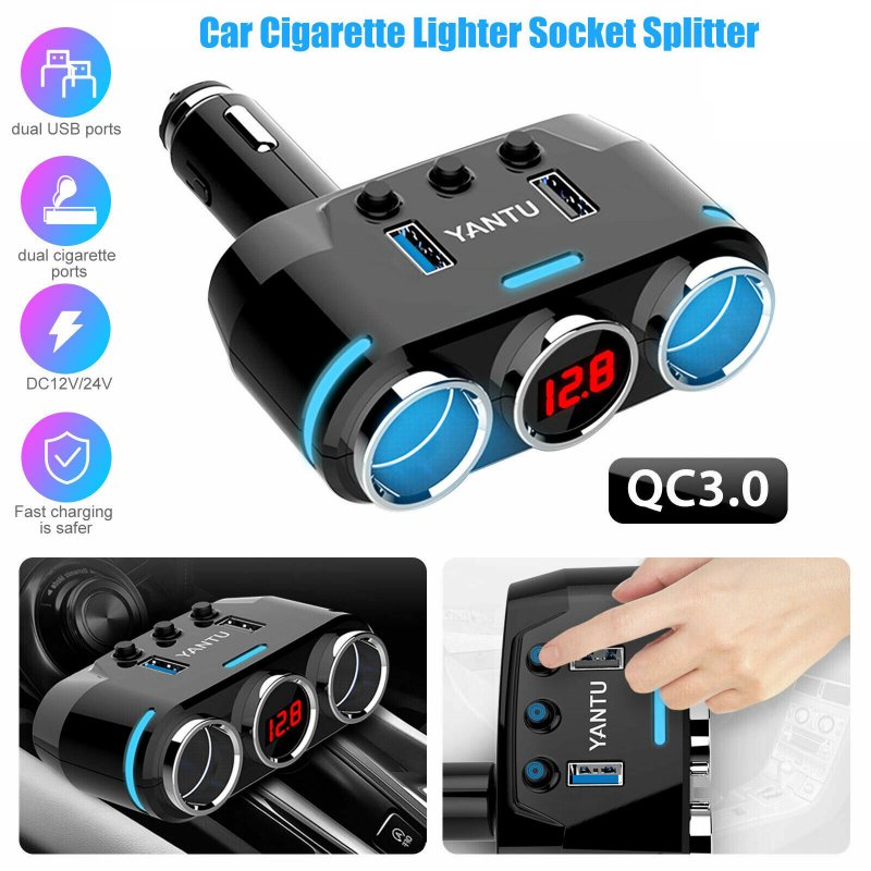 2-way Car Cigarette Lighter Socket Splitter Portable Dual USB Car Charger Dual-socket Cigarette Lighter 
