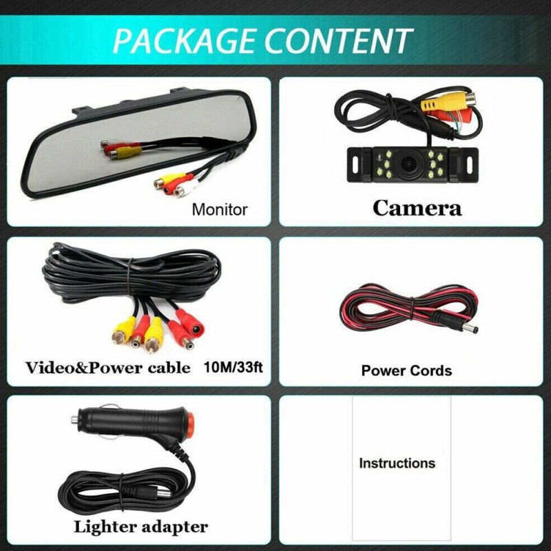 Car Rear View Backup Camera Kit 5 inch LCD HD Display 9LED Parking Night Vision Camera Monitor System IP68 Waterproof 