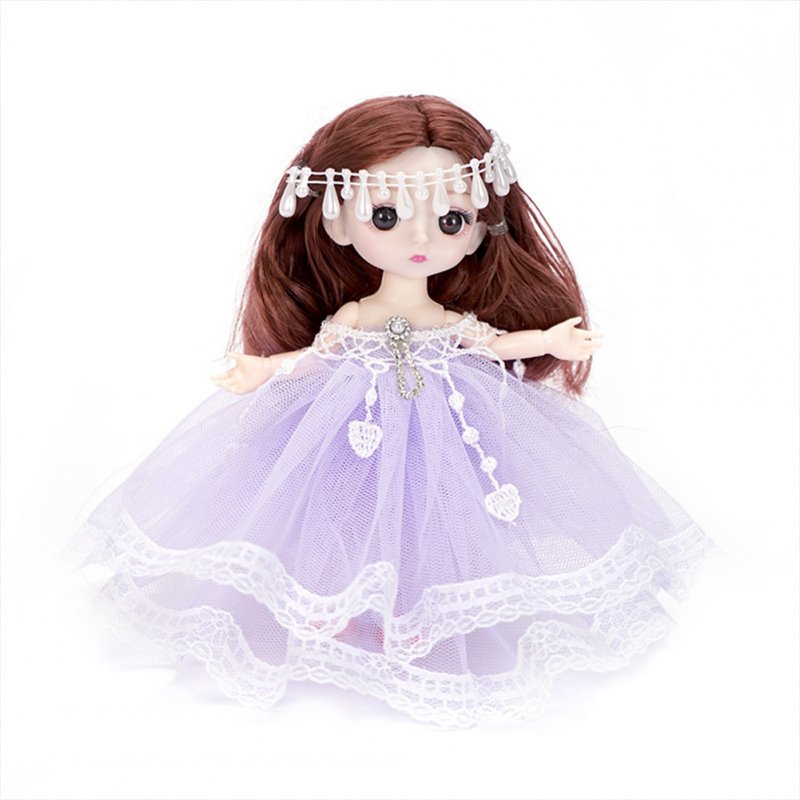 18cm Bjd Joint  Doll Cute Style Clothes Simulation Princess Dress Up Toy For Kids Purple