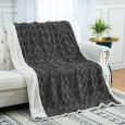 US CAROMIO Sherpa Fleece Soft Plush Jacquard Fluffy Throw Blanket - Grey
