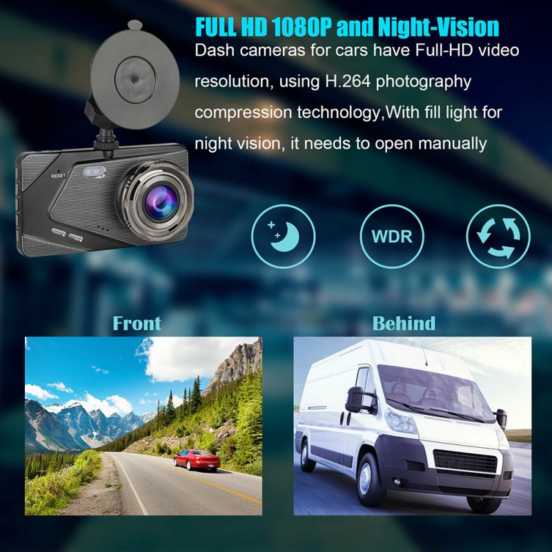 Dual Lens Car DVR Dash Cam 4-inch Ips 1080p Hd Display Dual Driving Recorder 