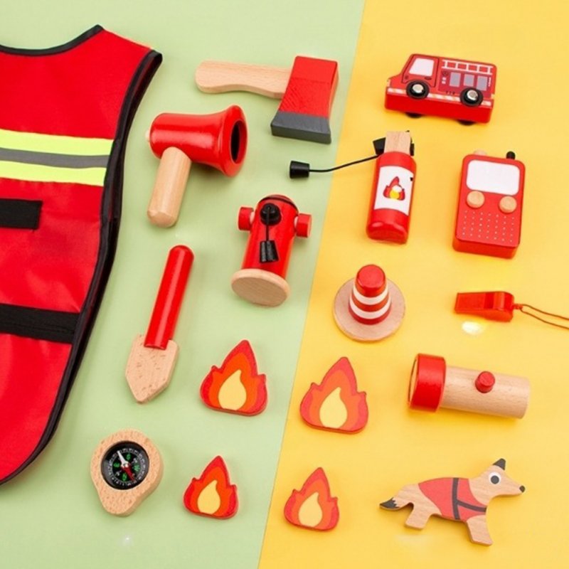 Kids Firefighter Wooden Toy Set Simulation Role-Playing Firemen Play House Toys for 3-6 Years Old Kids