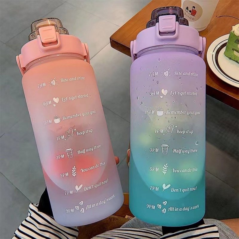 Motivational Water Bottle With Time Marker Reusable Water Bottle Plastic Bottle Leak Proof With Carry Handle For Gym Office 2L 