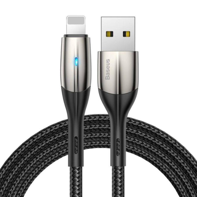 1M USB Cloth Braid Cable with LED Light for Iphone Xs Max Xr X 8 7 6 5 Plus 5 USB Charging Cable black_black