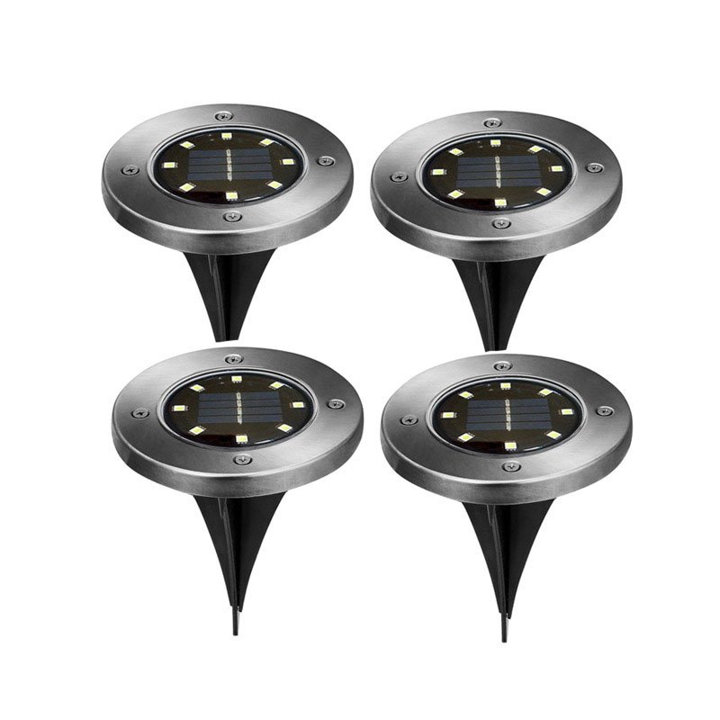 1PC/4PCS 8 LED Outdoor Solar-Powered Lawn Pin Lamp with Warm White Light Stainless Steel Yard Garden Light Decoration 4pcs