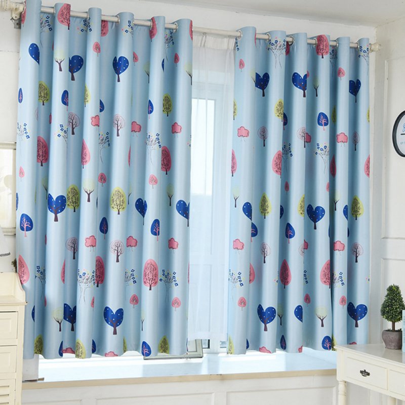 1PC Loving Heart Tree Printing Window Curtain for Shading Punching Style blue_W 100cm* H 200cm