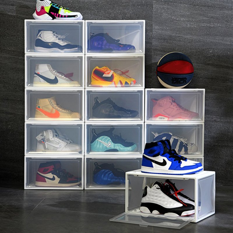 1PC Transparent Drawer Storage Display Cabinets Multi-Purpose Dust-Proof Shoes Box Small white