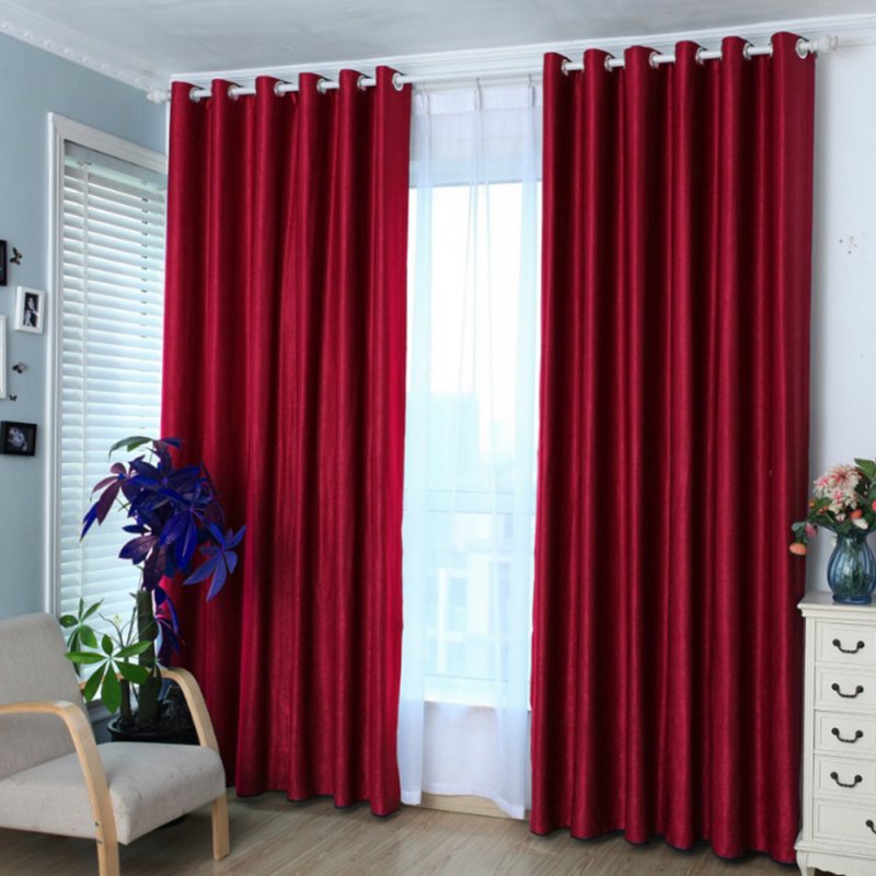 1PCS Cotton & Linen Blackout Curtain Solid Colour Drape for Home Hotel Decoration wine red_100 * 210cm