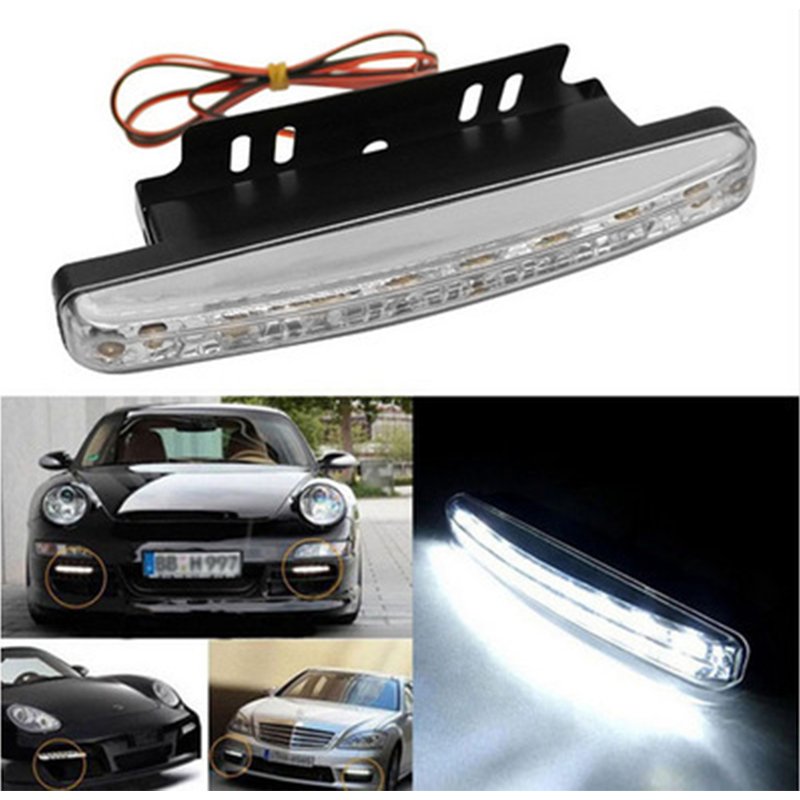1pair Car Headlight High Power High Low Beam Warning Driving Fog Lamp Auto Head 8 Led Daytime Light White Light