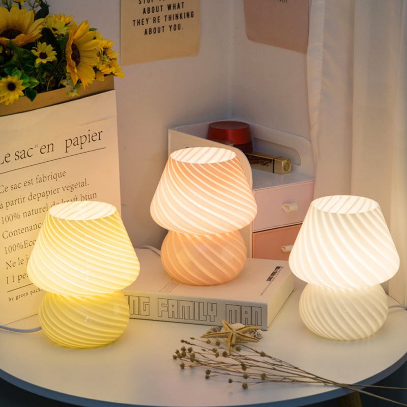 Led Mushroom Table Lamp Creative Retro 3-color Dimming Energy Saving Bedroom Bedside Night Light 