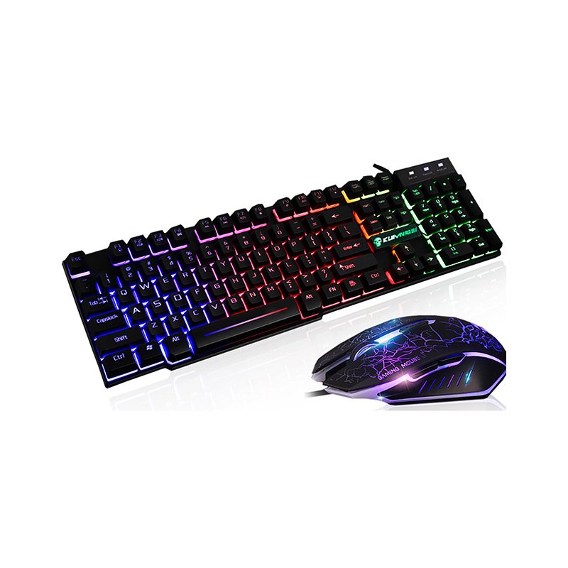 1Set 1Set T6 Rainbow LED Backlit Multimedia Ergonomic USB Wired Gaming Keyboard Wired Mouse and Mouse Pad black