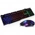 1Set 1Set T6 Rainbow LED Backlit Multimedia Ergonomic USB Wired Gaming Keyboard Wired Mouse and Mouse Pad black