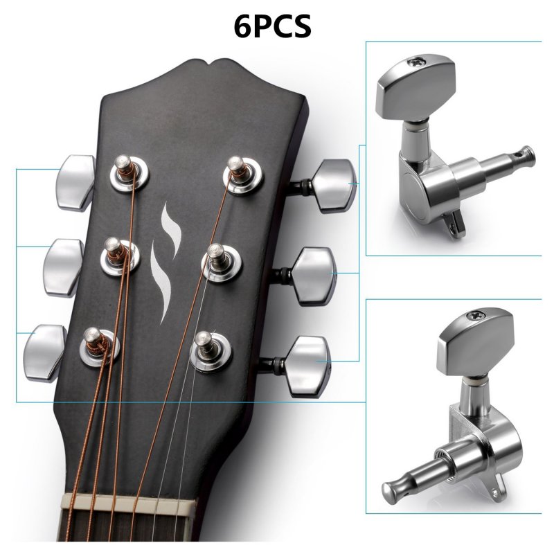 6 Pcs Silver Acoustic Guitar Machine Heads Knobs Guitar String Tuning Peg Tuner(3 for Left + 3 for Right)