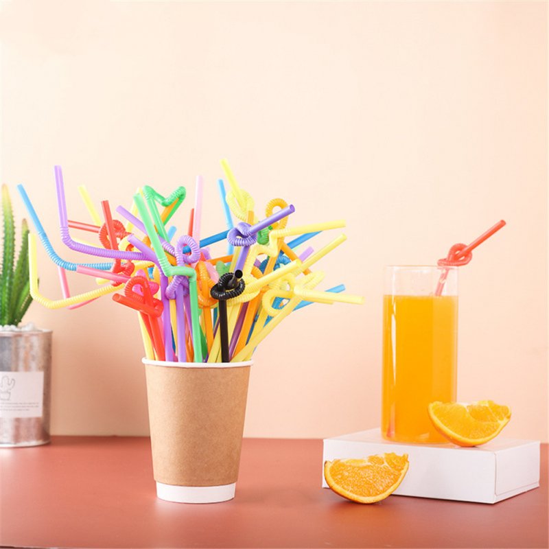 100pcs/set Flexible Bendy Disposable Plastic Drinking  Straws For Bar Party Color mix_Pack of 100