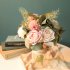 1bunch Fabric  Roses Artificial Flower Ornaments Green Plants Decorative Ornament Light pink