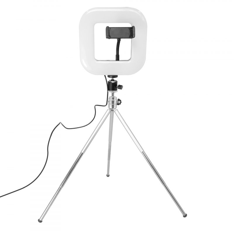 18cm Dimmable LED Square Light with Tripod Phone Fill Light Portable Clip-on for Selfie Live Broadcast Girl Makes up 