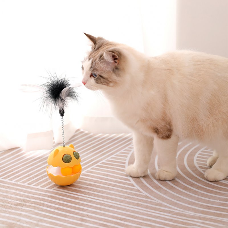 Cat Feather Toys Catnip Spring Feathers Tumbler Balls Indoor Cat Interactive Toys For Relieving Stress Lemon yellow (mixed) boxed