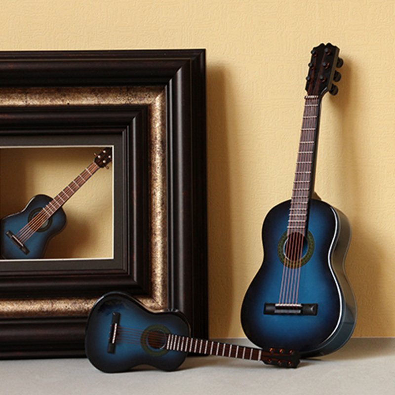 Mini Guitar Miniature Model Classical Guitar Miniature Wooden Mini Musical Instrument Model Collection S: 10cm_Classical guitar blue