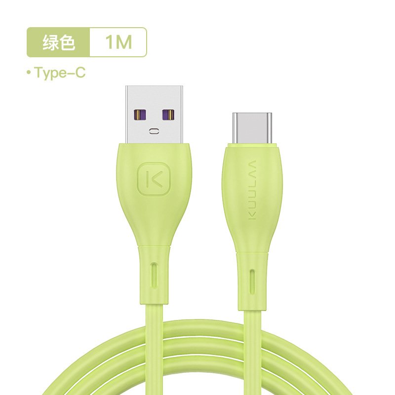 1m/2m Tpe Soft Rubber Data  Cable Copper Core Good Toughness For Type-c Device Interface Green 1M
