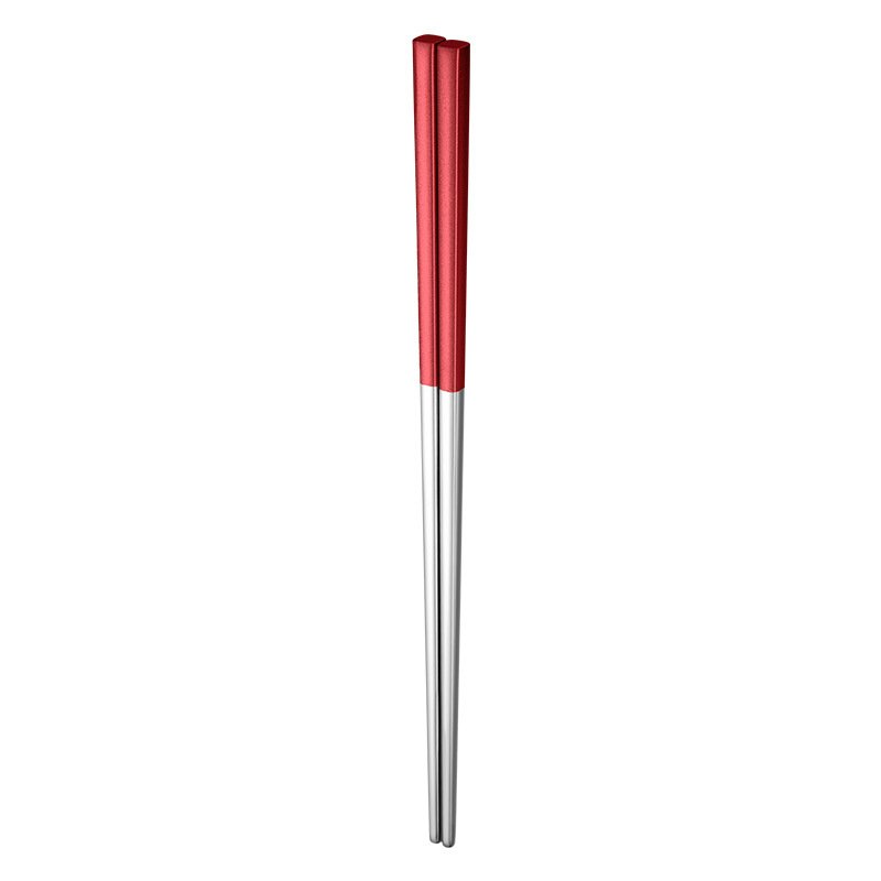 1pair 304 Stainless Steel Chopsticks With Titanium  Coating Anti-slip Tableware For Kitchen 304 red and silver square chopsticks
