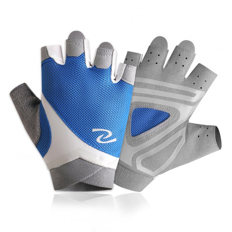 1pair Gloves For Hiking Fitness Riding Yoga Half  Finger Hand  Protector Royal blue_l