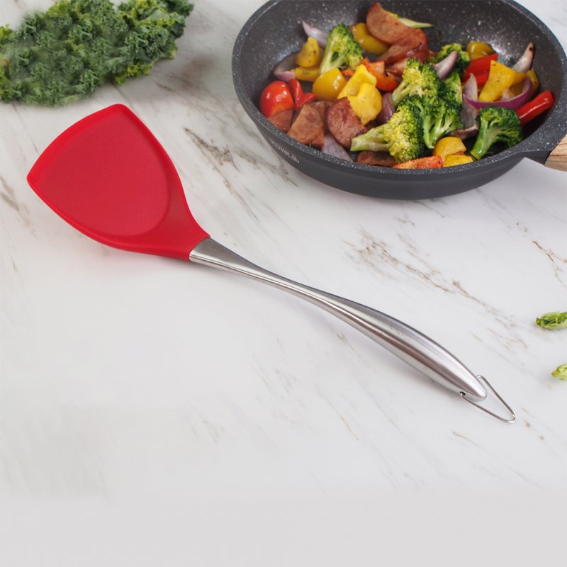 1pc Thicken Heat Resistant Stainless Steel Handle Non-stick Silicone Pot Shovel red
