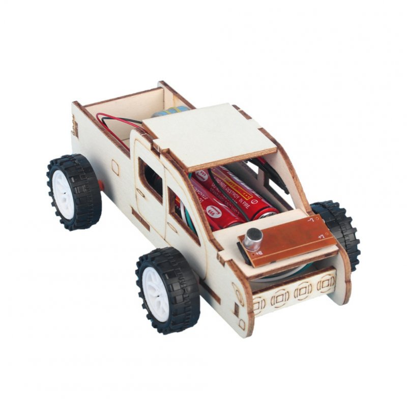 1pcs Wooden Voice-activated Car Toy  Diy Kit Toys For Children Car Diy Abs Kit Educational Funny Gadget Hobby Gift as picture show