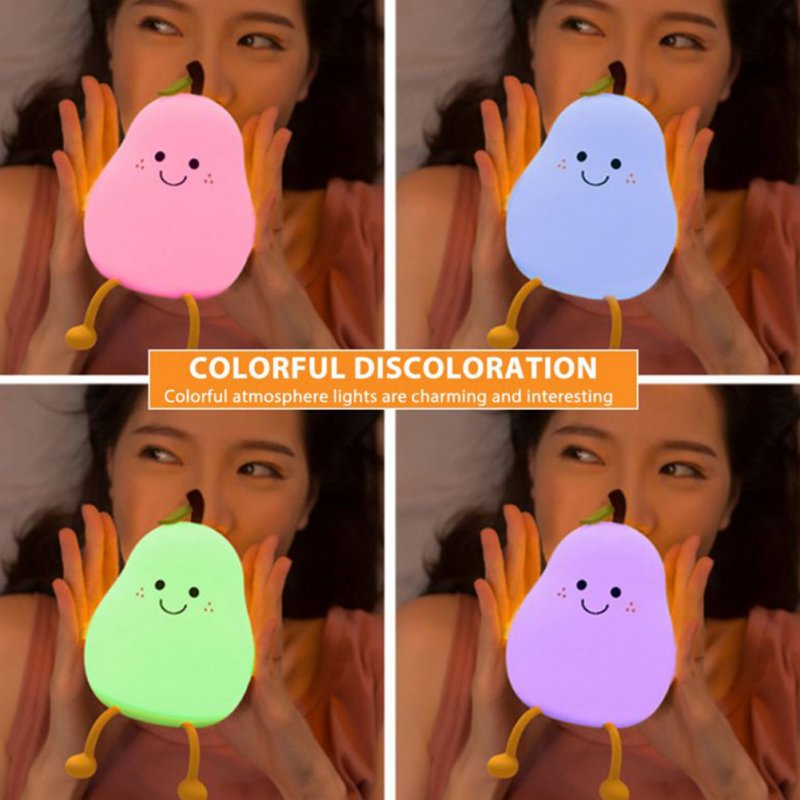 Cute Smile Silicone Led Night Light USB Charging Color-changing Eye Protective Bedside Lamp Pear Shape Colorful