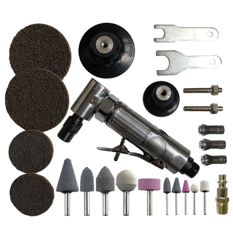 25pcs Air Angle Die Grinder Tool Kit 1/4" 90psi 20000rmp 90 Degrees Pneumatic Engraving Grinder Die Grinder