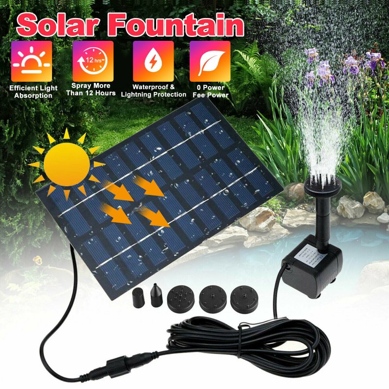 1W Solar Powered Fountain with 5 Size Spray Adapters Energy Saving Water Pump