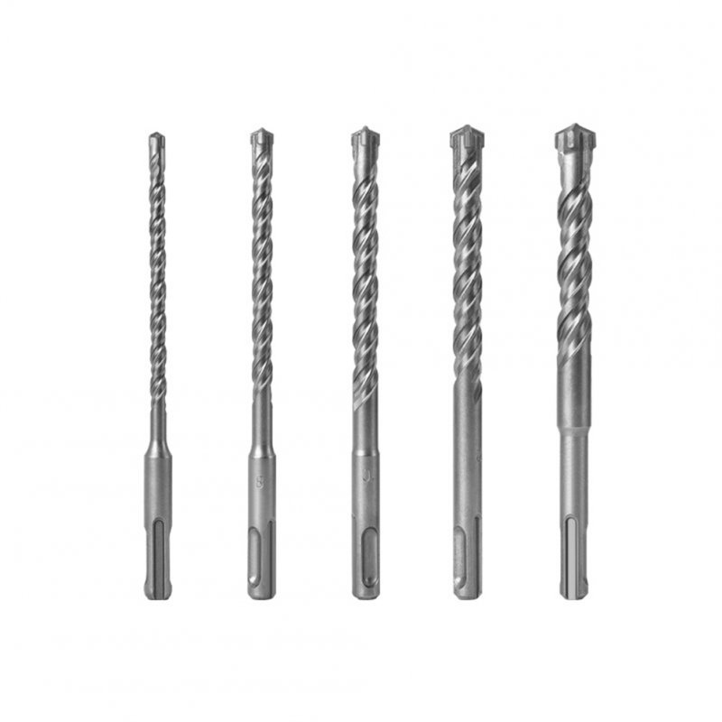 5pcs Sds-max Cemented Carbide Hammer Drill Bit Set 6-8-10-12-14mm Double Flute Cross-head Round Shank