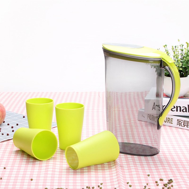 2.1 Litre Water Pitcher with Green Lid Plastic Juice Jug Water Pot Kettle with 4 Cups for Home and Office