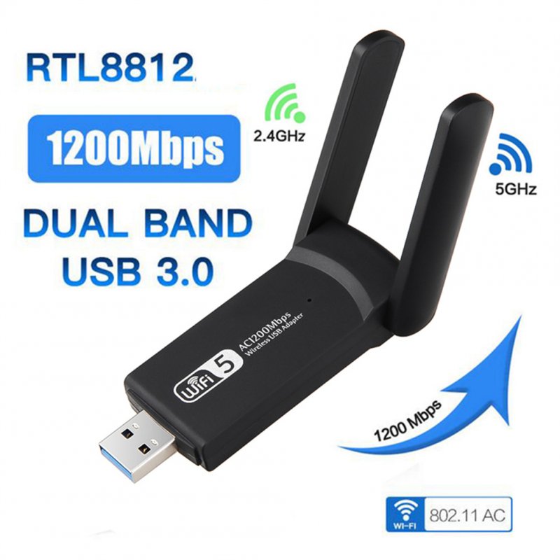2.4G / 5G 1200mbps Usb Wireless Lan Dongle Antenna Ap Wifi Adapter Dual Band Wi-fi Usb 3.0 Lan Ethernet 1200m black