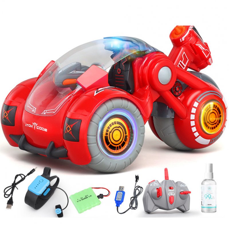 2.4G RC Stunt Car Dual Remote Control Gesture Sensing Spray Drift Car Model Toy for Kids red
