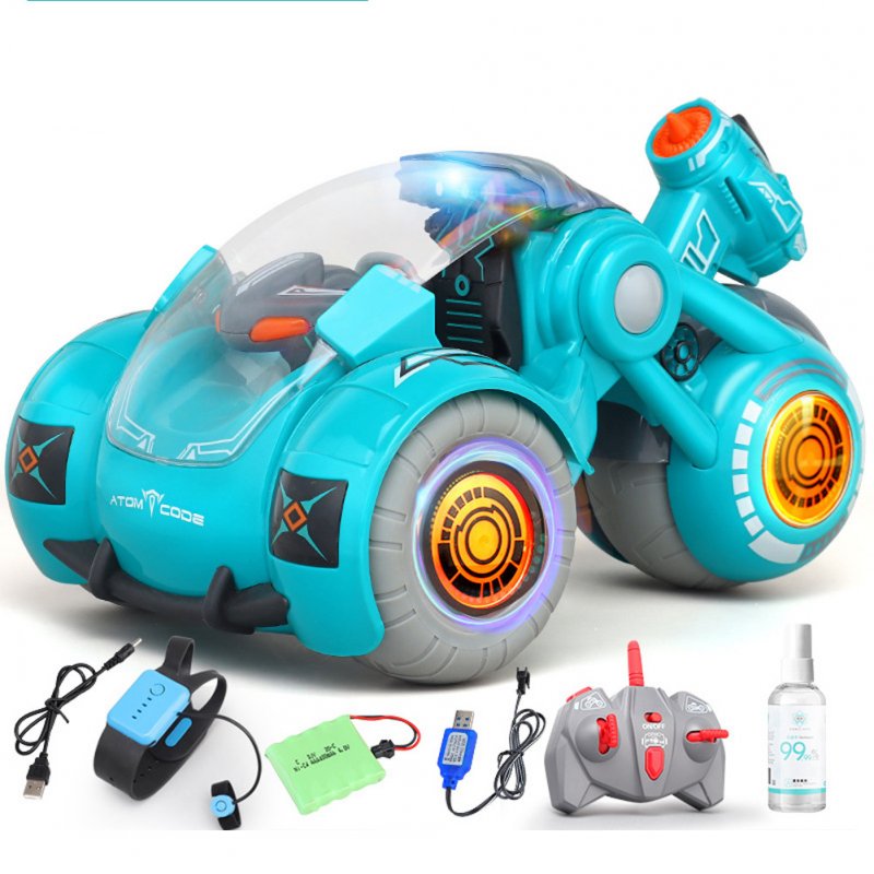 2.4G RC Stunt Car Dual Remote Control Gesture Sensing Spray Drift Car Model Toy for Kids blue