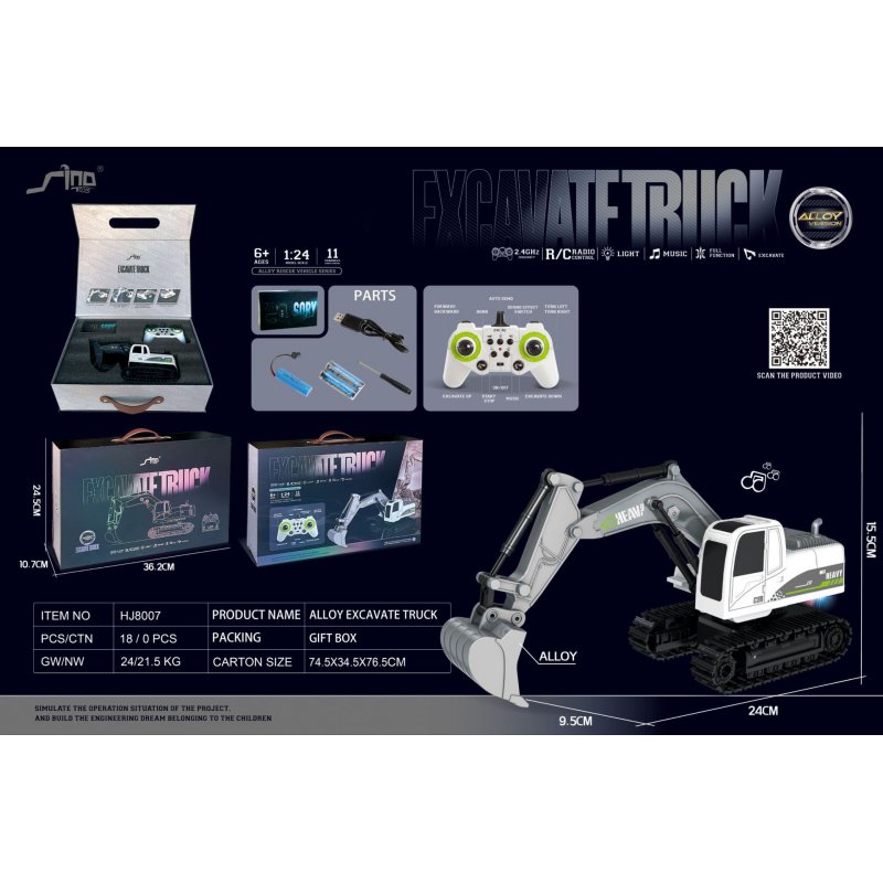 2.4G Remote Control Engineering Vehicle with Music Light Electric Car Model Toys