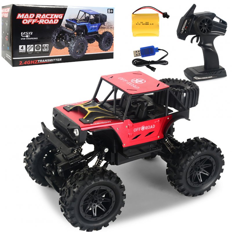 2.4G Remote Control Wireless Electric Quattro 1:14 Alloy Off-road Rock Crawler Children Toy with Light red_1:14