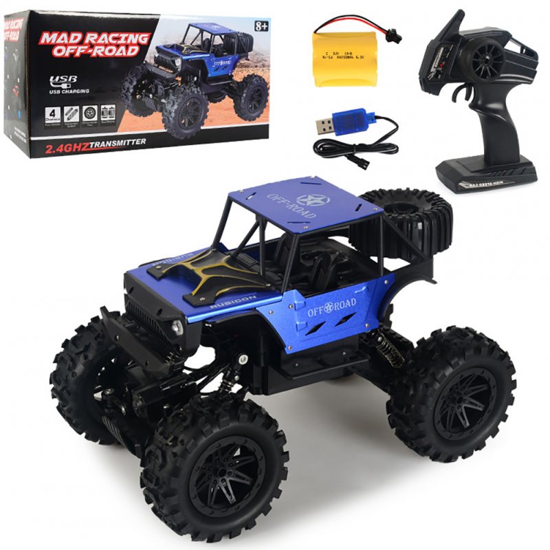 2.4G Remote Control Wireless Electric Quattro 1:14 Alloy Off-road Rock Crawler Children Toy with Light blue_1:14