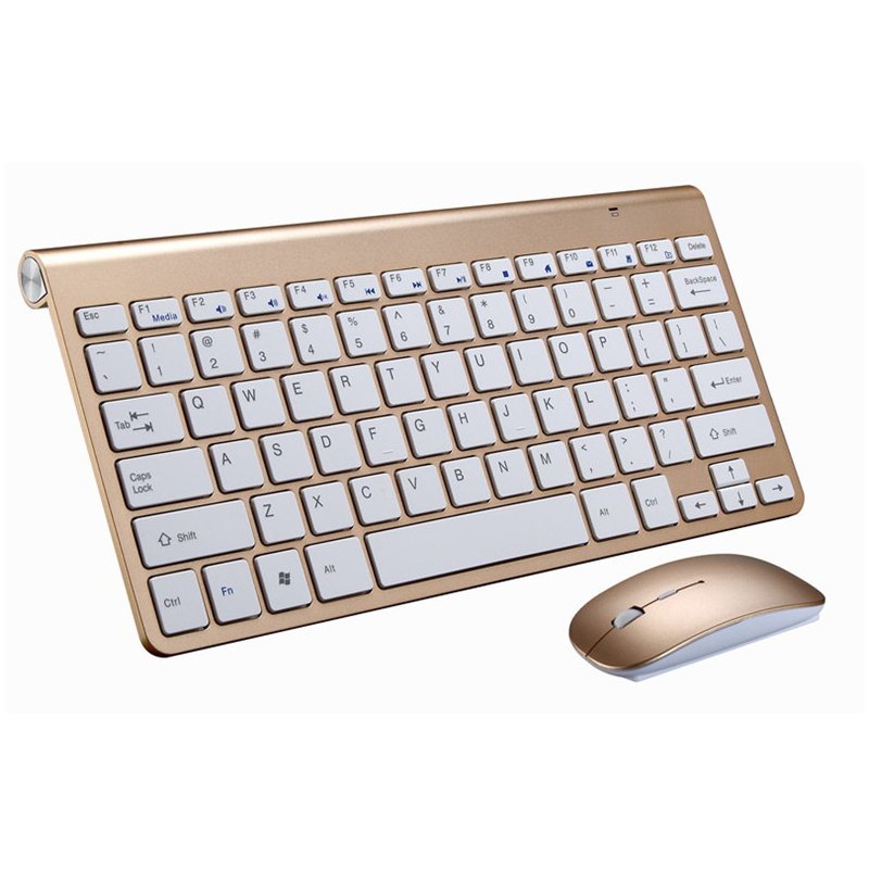 2.4G Wireless Keyboard Mouse Set Mini Multimedia Keyboard Mouse Combo Set for Notebook Laptop Mac Desktop PC  Gold