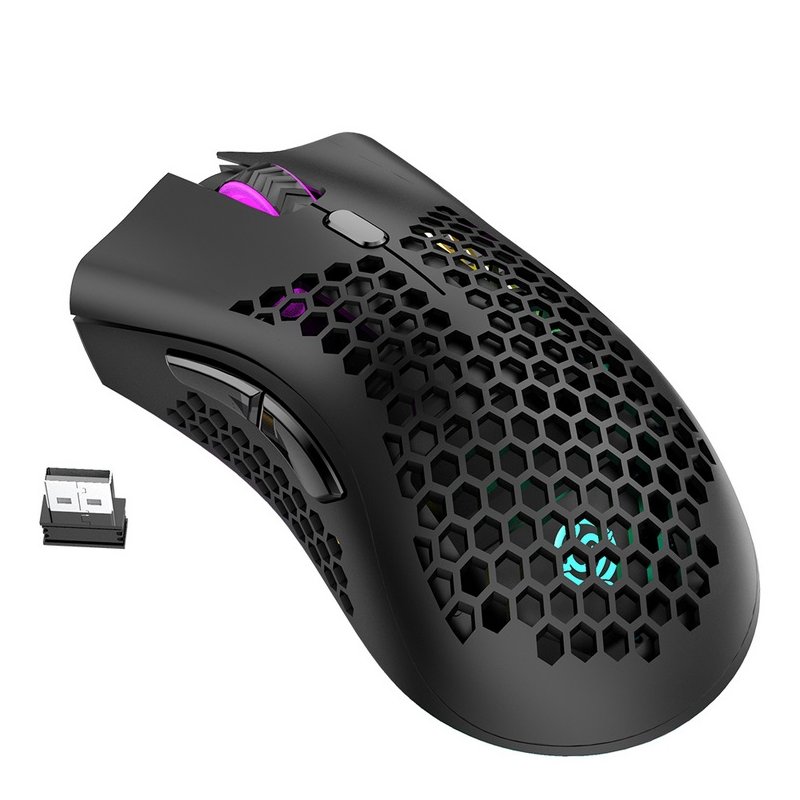 2.4GHz Wireless Mouse USB Rechargeable 1600DPI Adjustable Hollow Out Honeycomb RGB Optical Mouse Gamer Mice black