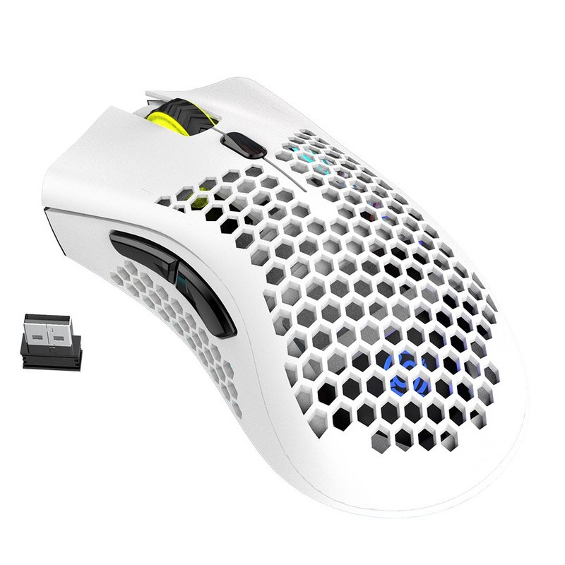 2.4GHz Wireless Mouse USB Rechargeable 1600DPI Adjustable Hollow Out Honeycomb RGB Optical Mouse Gamer Mice white