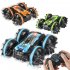 2 4g Amphibious Double sided Stunt Remote Control Car 360 degree Rotation Charging Electric Vehicle Model Toy Children Gifts Green