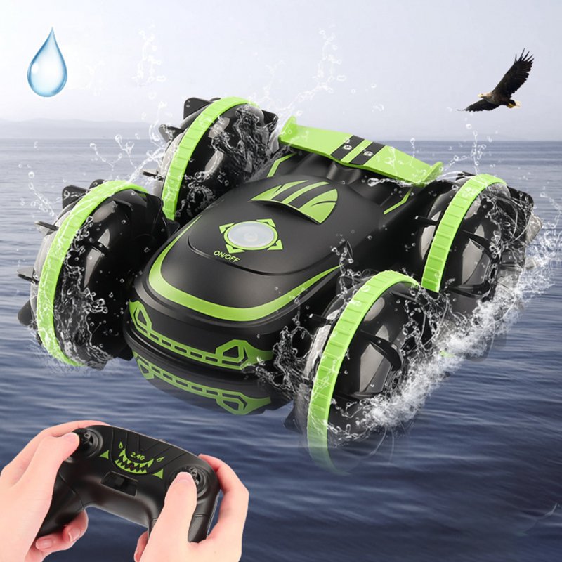 2.4g Remote Control Car Double-sided Tumbling Amphibious Stunt Car Green handle control