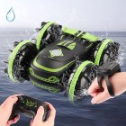 2.4g Remote Control Car Double-sided Tumbling Amphibious Stunt Car Green handle+watch control
