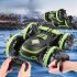 2 4g Remote Control Car Double sided Tumbling Amphibious Stunt Car Green handle watch control