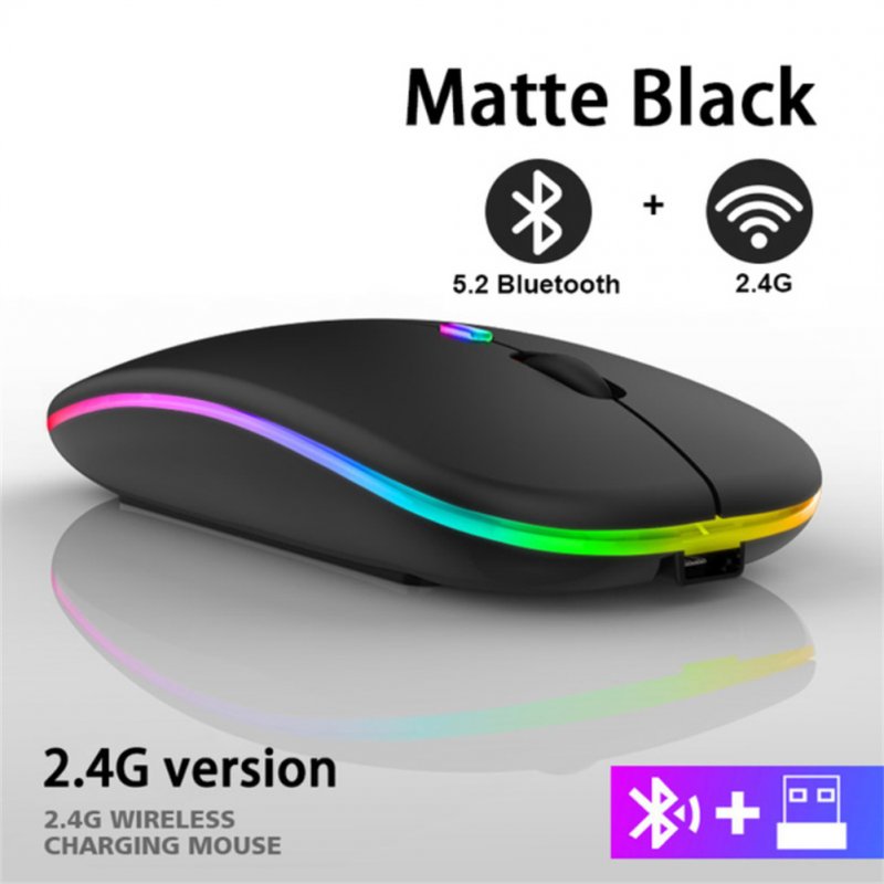 2.4g Wireless Mouse Bluetooth-compatible Rgb Rechargeable Mute Led Backlight Ergonomic Gaming Mouse For Laptops black