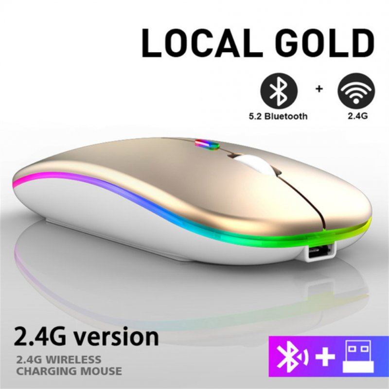 2.4g Wireless Mouse Bluetooth-compatible Rgb Rechargeable Mute Led Backlight Ergonomic Gaming Mouse For Laptops gold