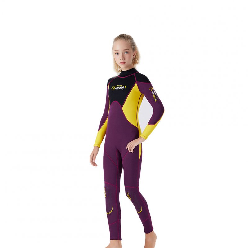 2.5mm Youth Kids Wetsuit Premium Neoprene Long Sleeve Youth Full Wetsuit Scuba Diving Surf Suit for Girls Boys Child Wine red_XXL